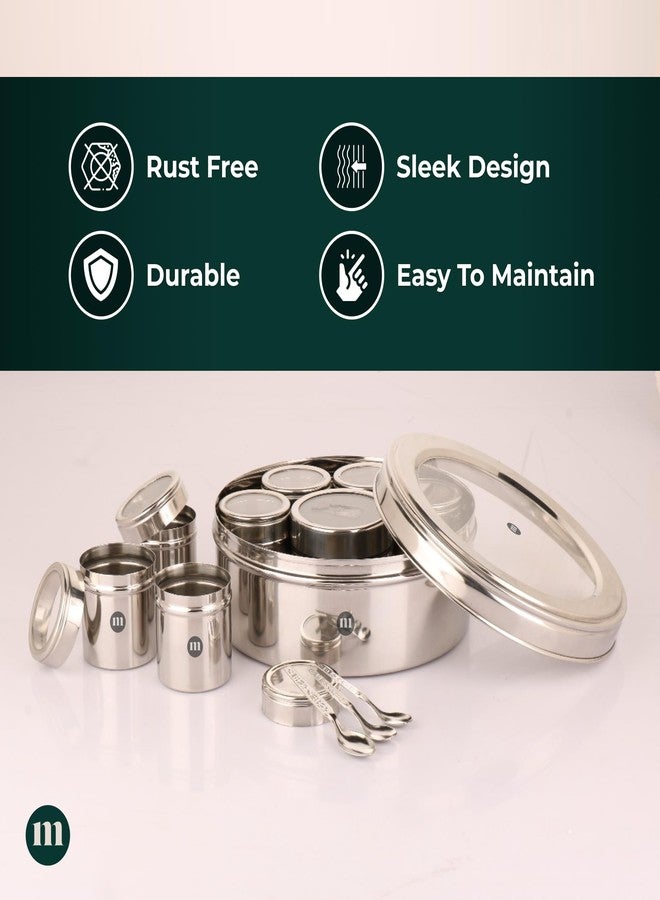 مارو علبة توابل مارو 8 في 1 من الفولاذ المقاوم للصدأ مع غطاء شفاف - علبة ماسالا متينة لتخزين التوابل والبهارات في المطبخ، تصميم أنيق مع 8 حاويات للتوابل والبهارات، فضي - Image 5